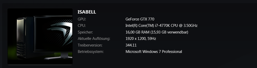 Hardwarezusammenfassung in Geforce Experience